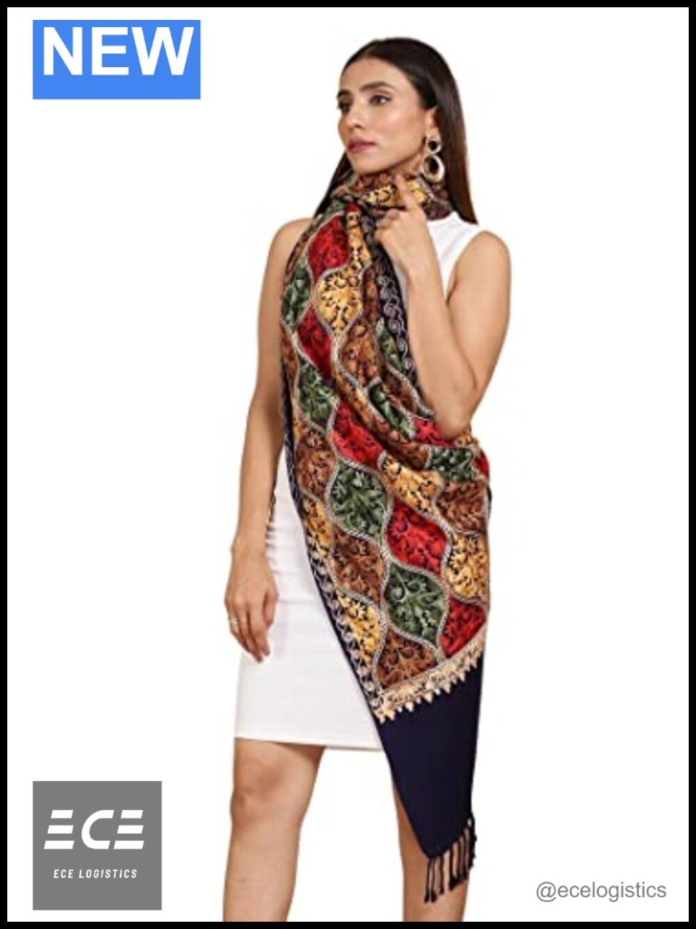 Kashmiri Aari Embroidered 100% Wool Stole Wrap Pashmina